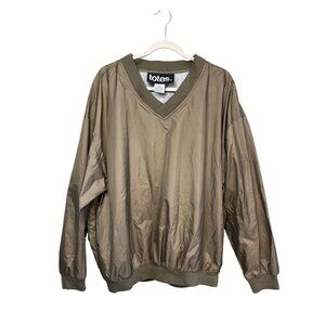 Totes Mens XL Brown Nylon Windbreaker Pullover Jacket V-Neck Zipper Pocket Retro
